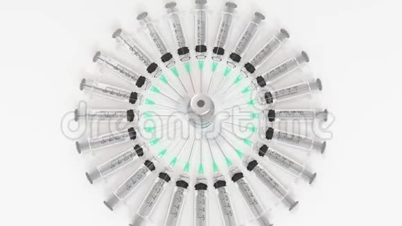 带有戊型肝炎疫苗和注射器的玻璃瓶概念医学三维动画视频的预览图