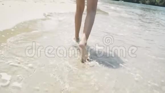 小可爱的女孩在海滩上散步视频的预览图
