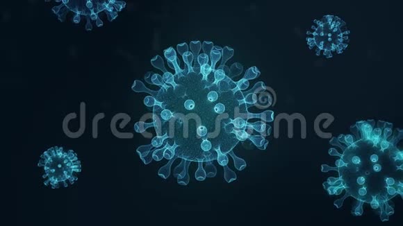 关闭血管中的流感病毒蓝色抽象Covid19线框冠状病毒背景科学和医学概念视频的预览图