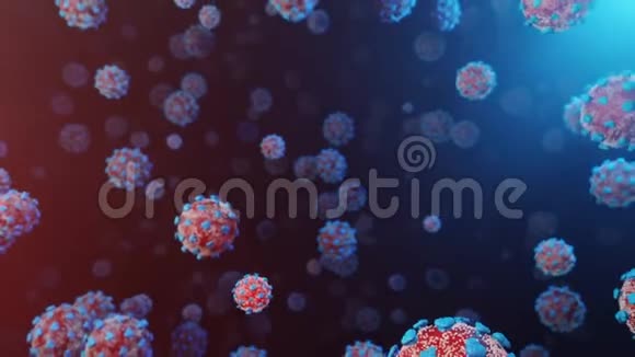 病毒病毒细胞在显微镜下漂浮在蓝色背景的液体中细菌和病毒疾病的病原体爆发视频的预览图