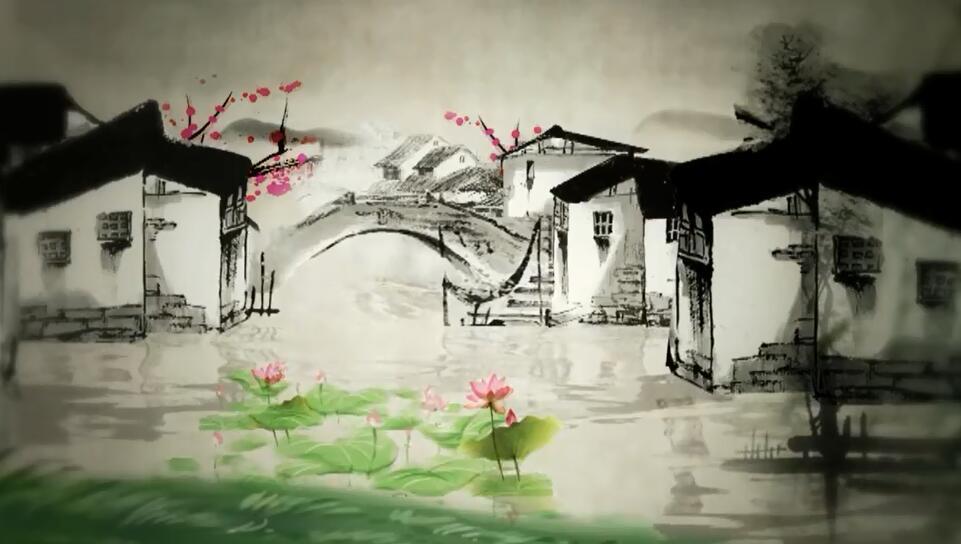 水墨中国风小桥古镇背景视频视频的预览图