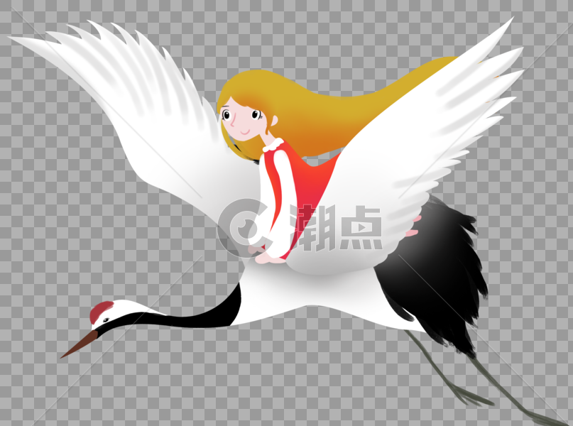 骑着丹顶鹤的女孩图片素材免费下载
