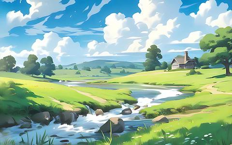 夏季草原风景如画乡村二次元插画视频的预览图
