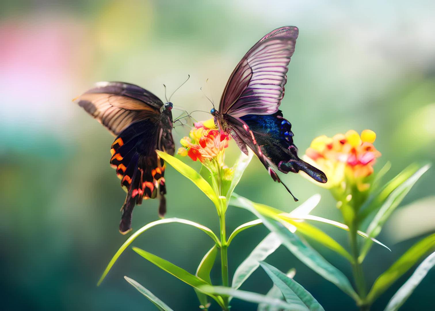 两只蝴蝶在花丛中视频的预览图