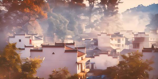秋季晨雾中的山村婺源石城晨雾景观视频的预览图