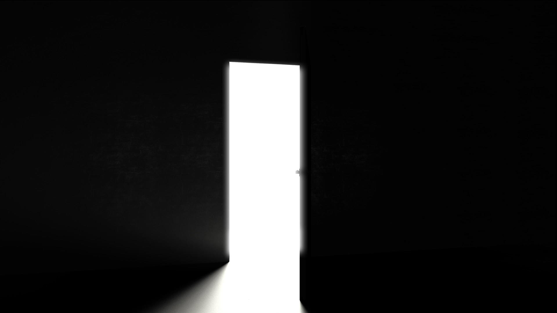 一扇门向暗室开放灯光照亮背景视频的预览图
