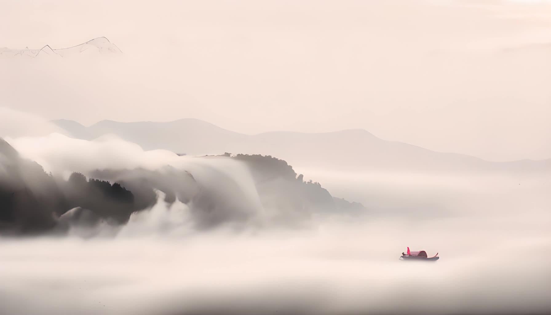 中国风的水墨山水田园风光视频的预览图