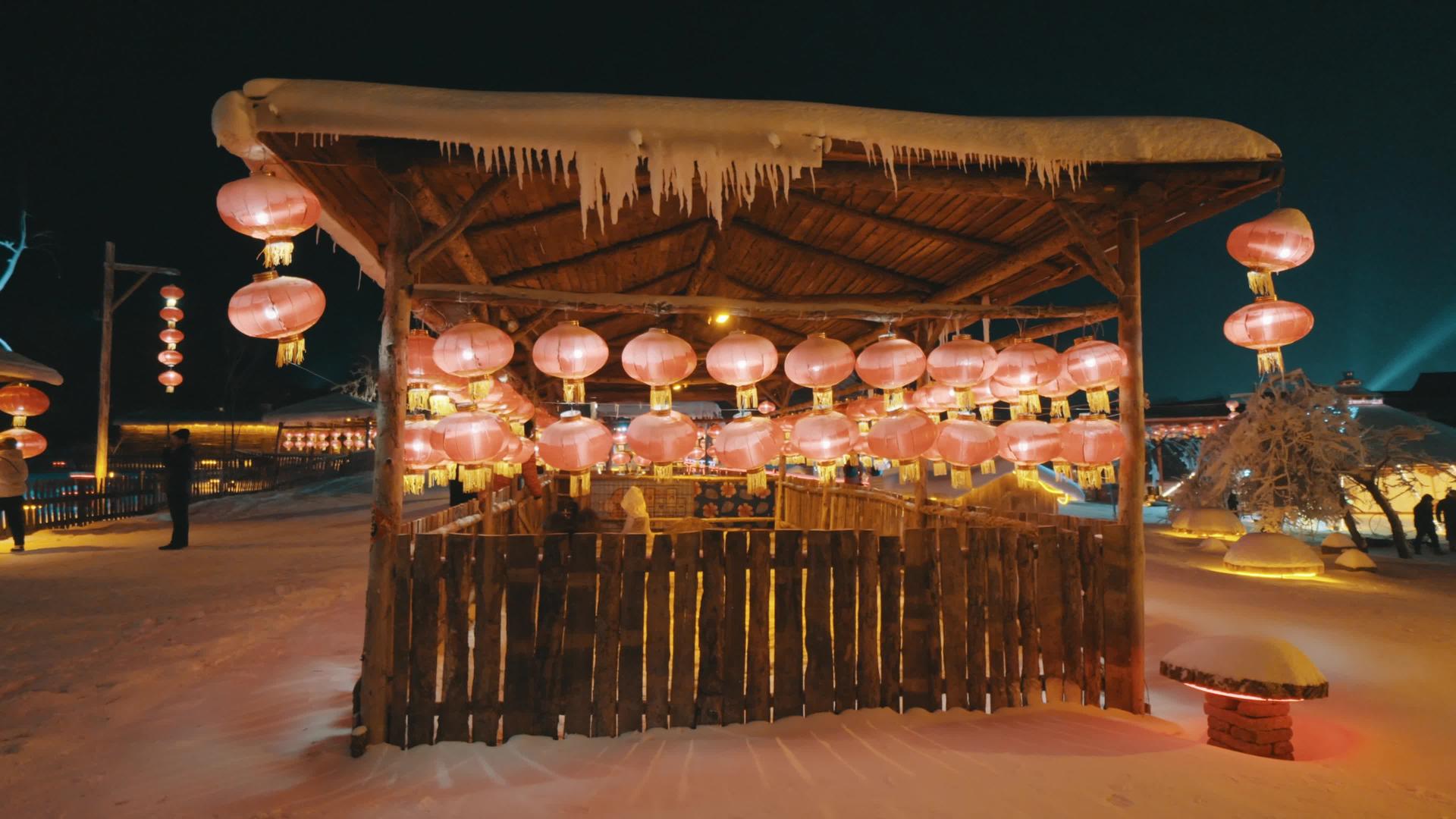 棋盘山雪乡夜景视频的预览图