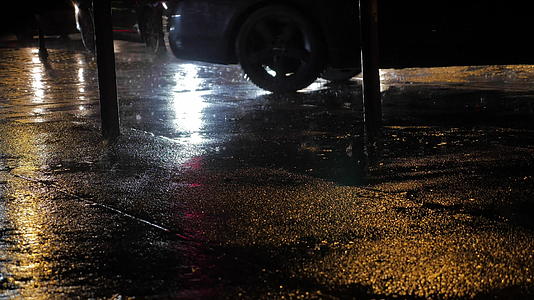 晚上潮湿的雨路上有灯光反射视频的预览图