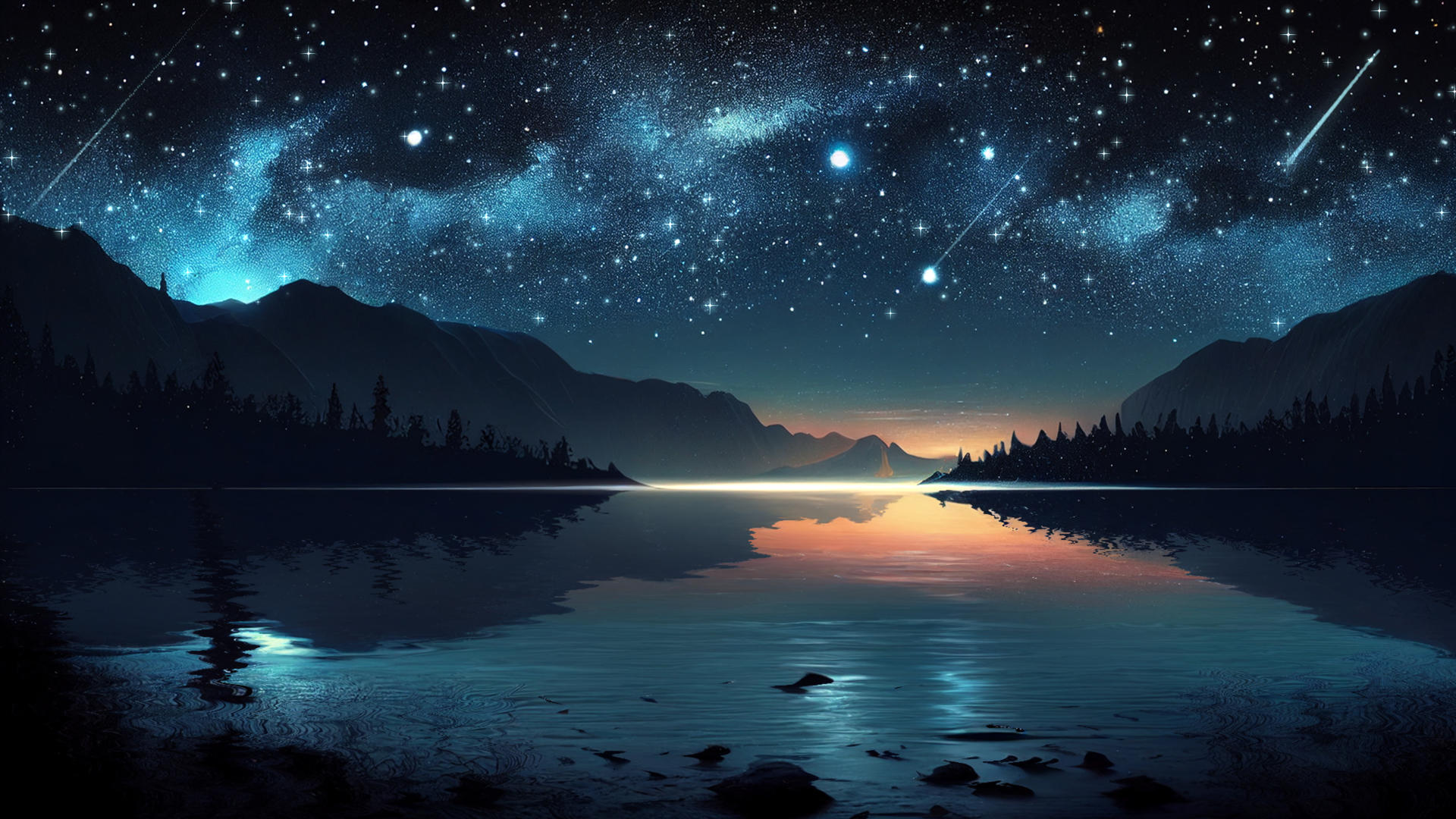 美丽宁静湖边星空背景视频视频的预览图
