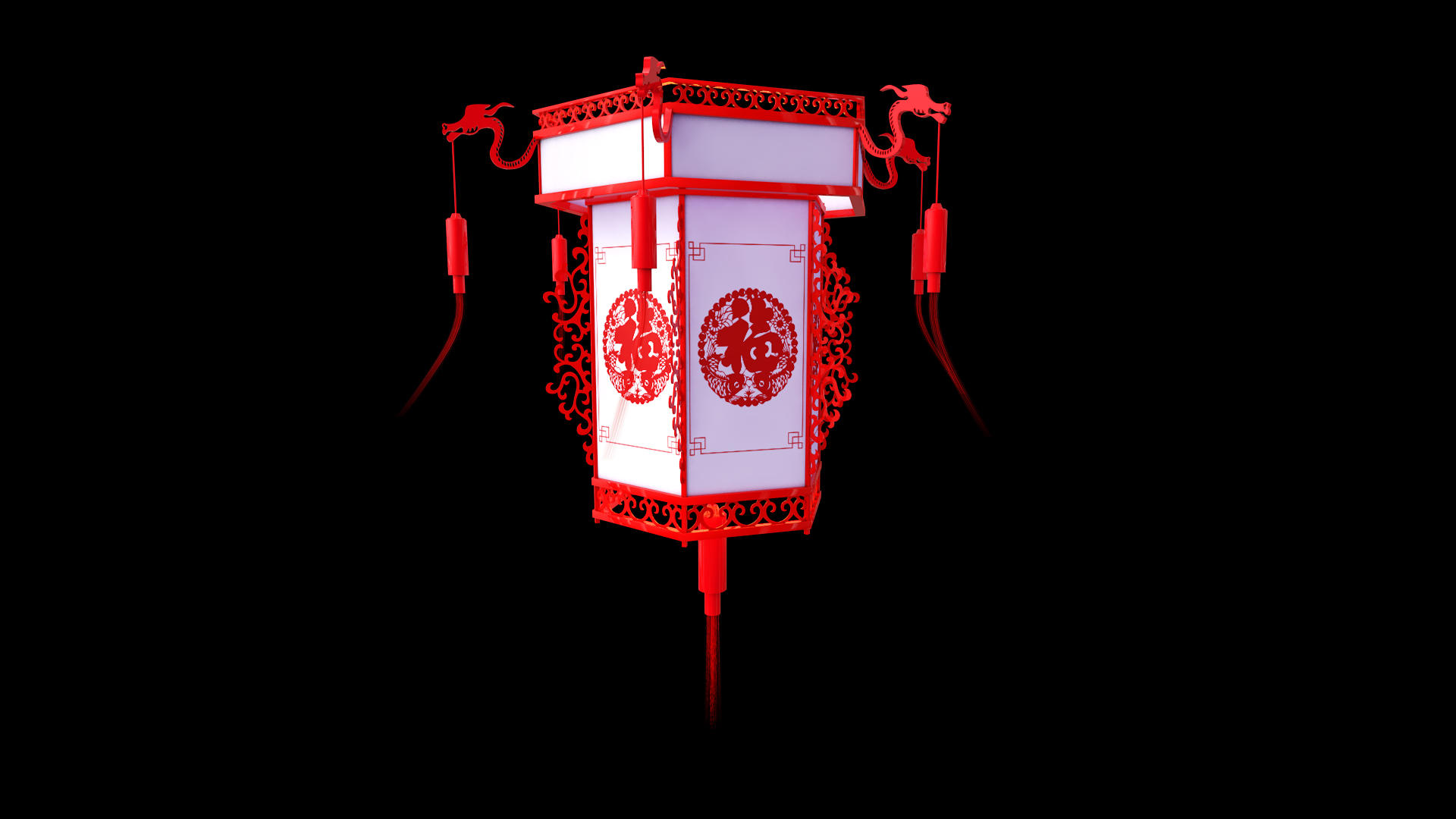 三维红色福字花灯展示动画视频的预览图