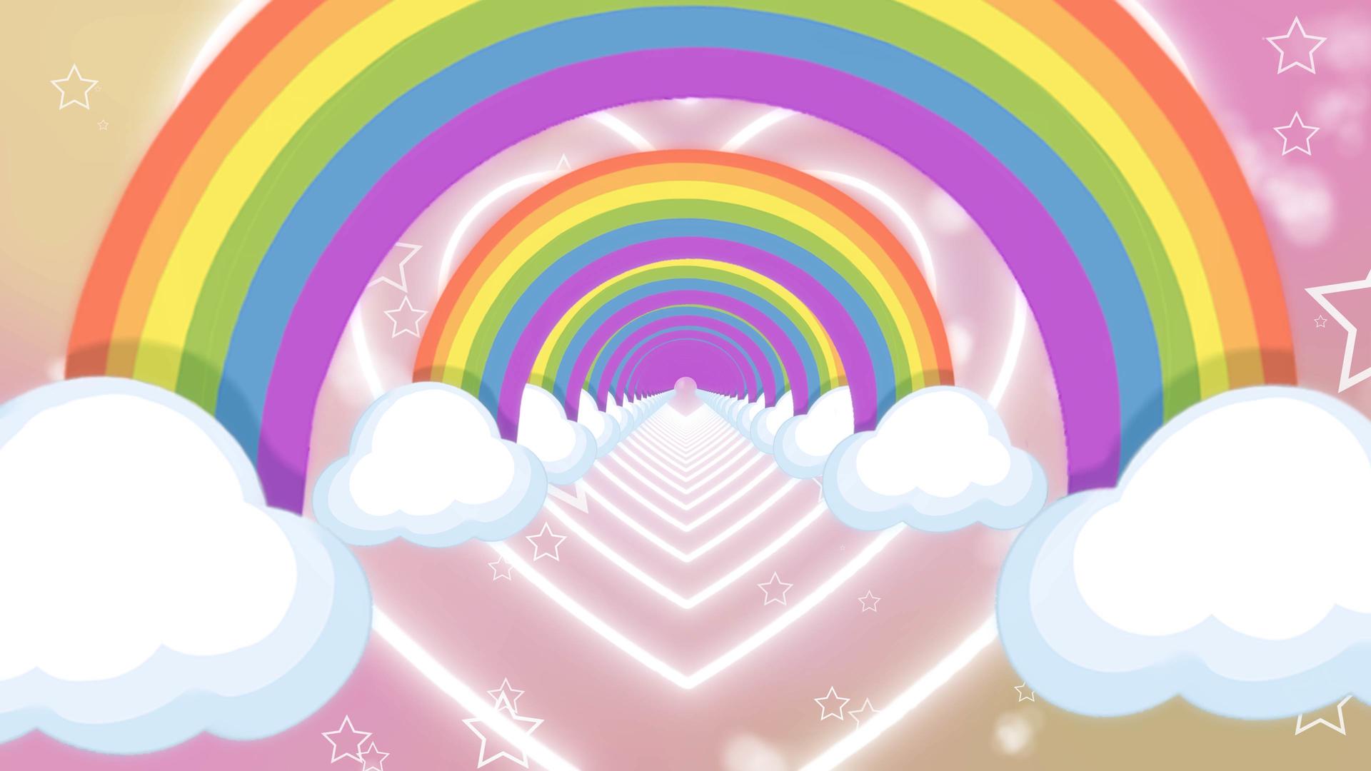 粉色欢快彩虹云朵视频背景视频的预览图