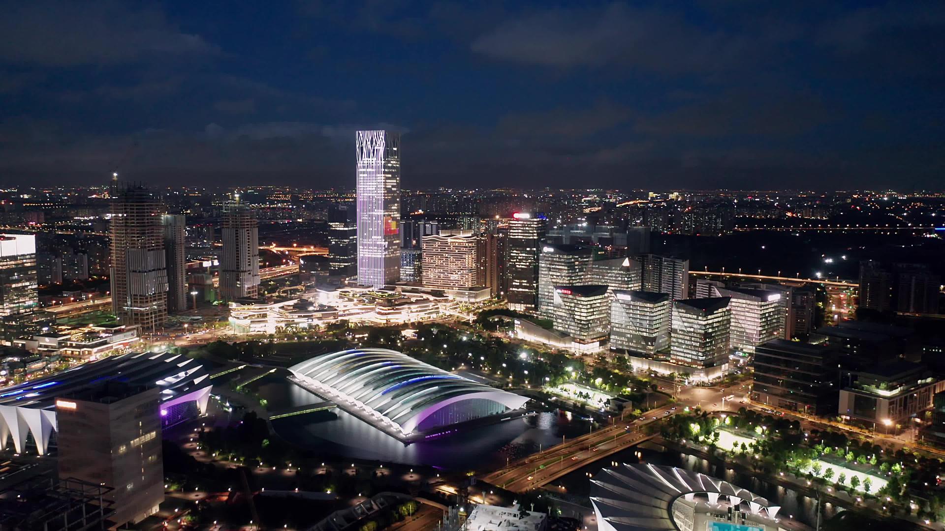上海前滩太古里城市CBD建筑群夜景视频的预览图