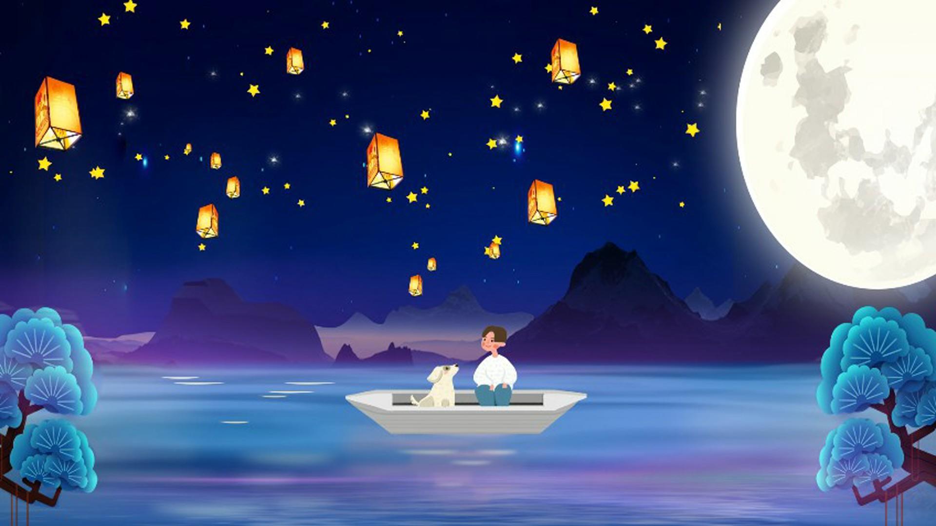 卡通星空月亮中秋背景中国风背景视频的预览图