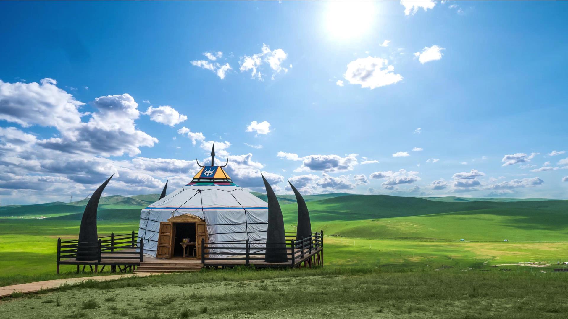 内蒙古呼伦贝尔蒙古包风光背景视频的预览图