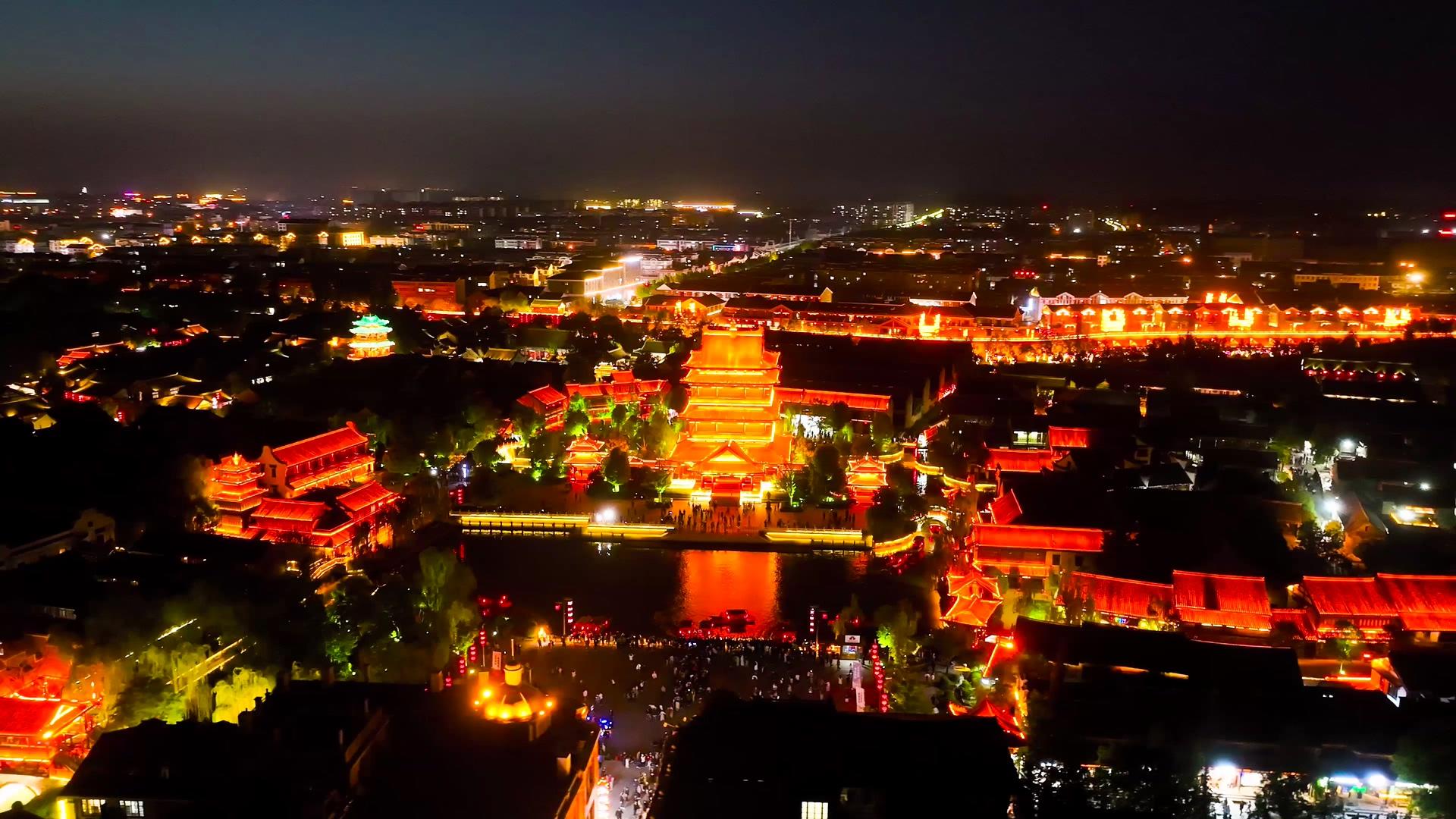 4K航拍5A景区台儿庄古城夜景古建筑群视频的预览图