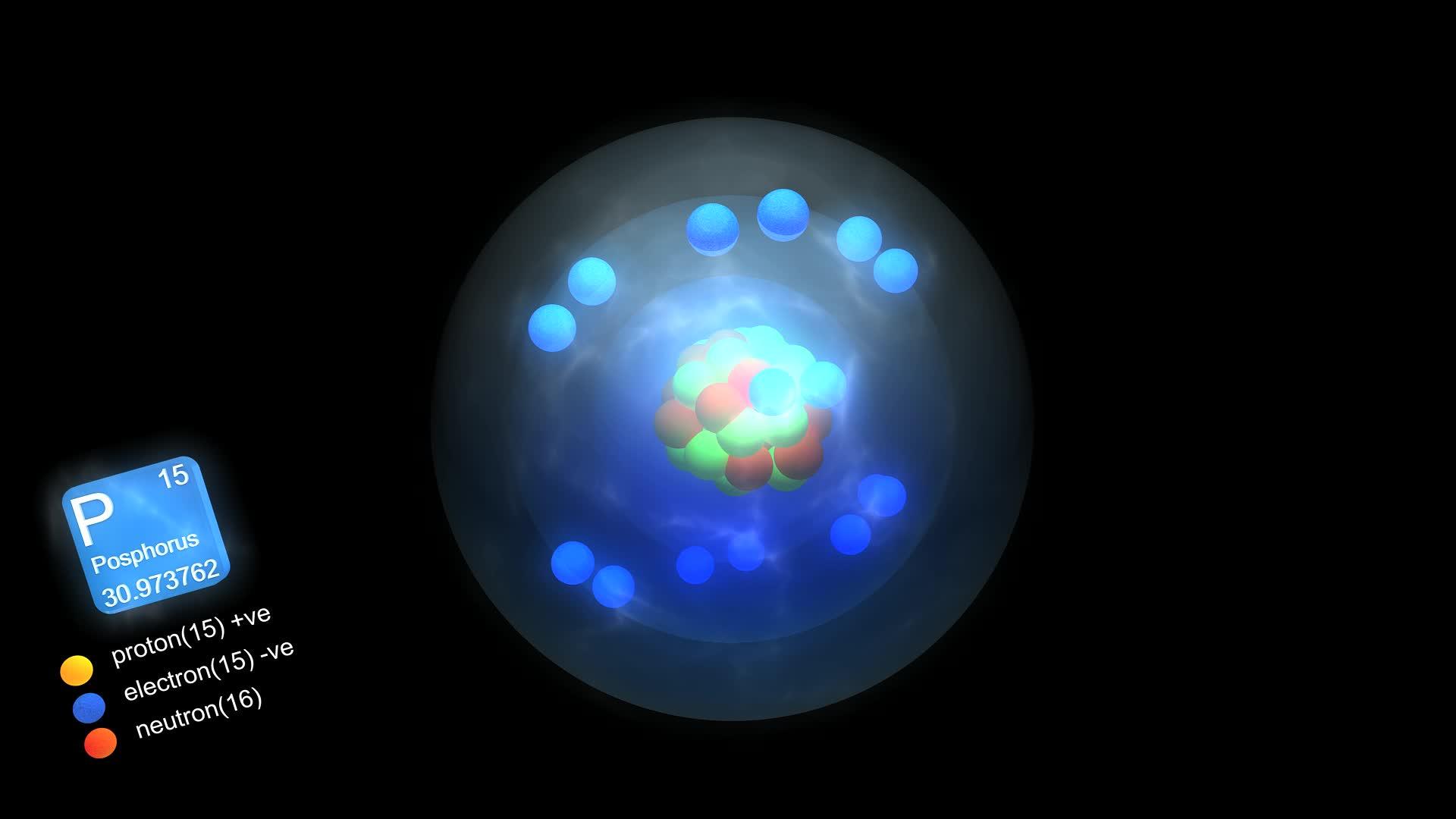 磷原子的数量和质量含有元素符号和元素类型的颜色视频的预览图