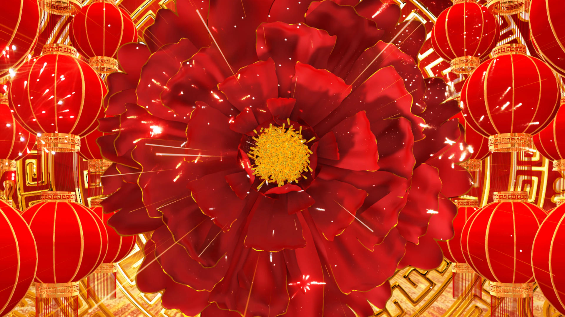 4K红色喜庆新年牡丹花开新年背景视频视频的预览图