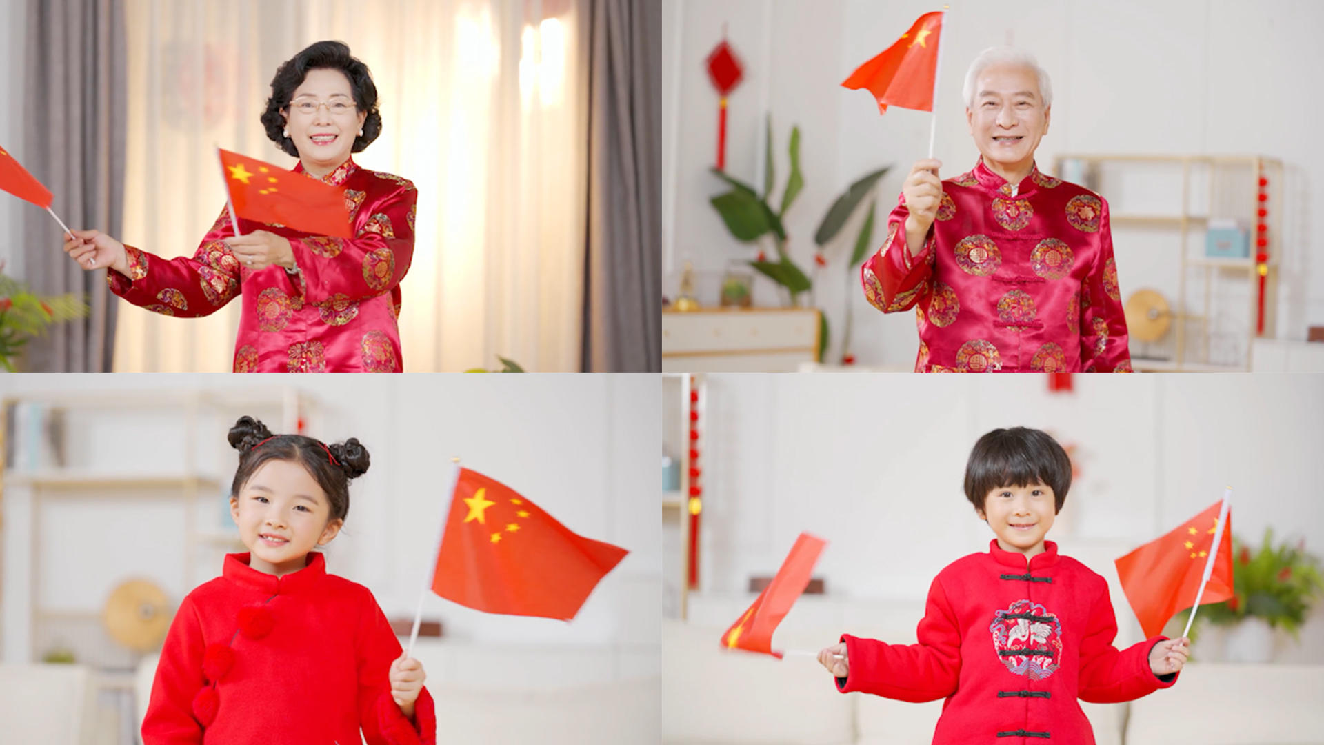 中国装扮的人挥舞国旗合集视频的预览图