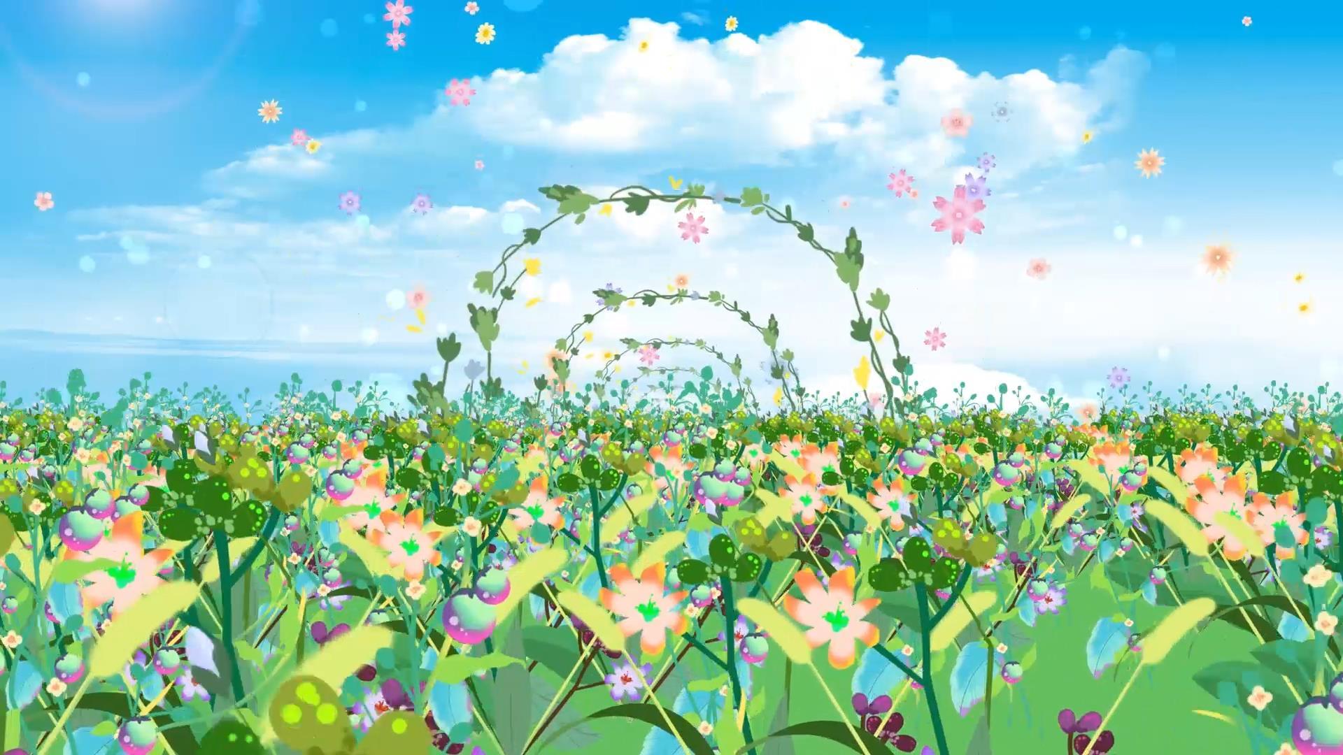 清新唯美花海动态温馨花朵上升舞台背景视频的预览图