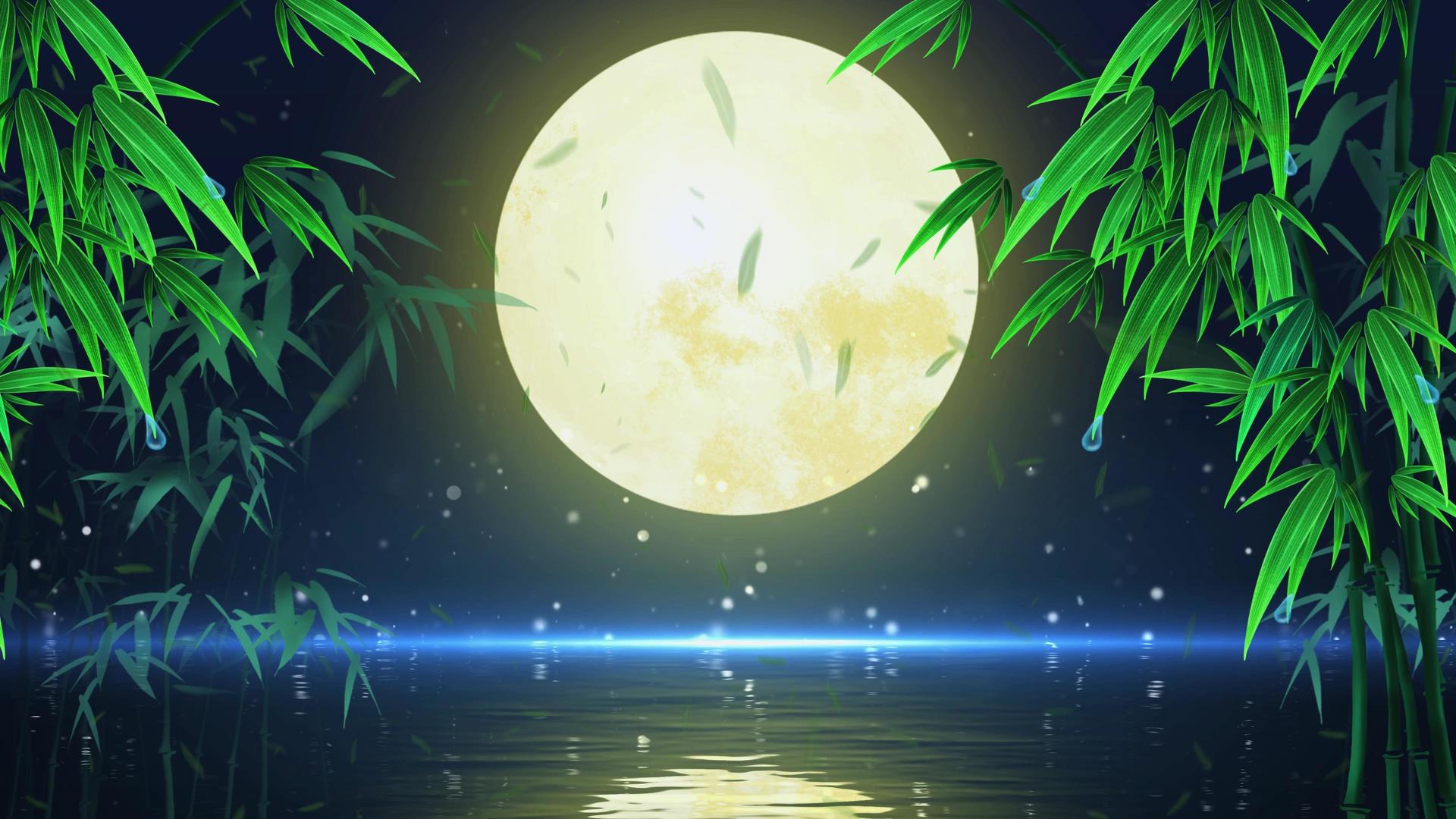 4K唯美动态夜景湖面月亮升起背景视频视频的预览图