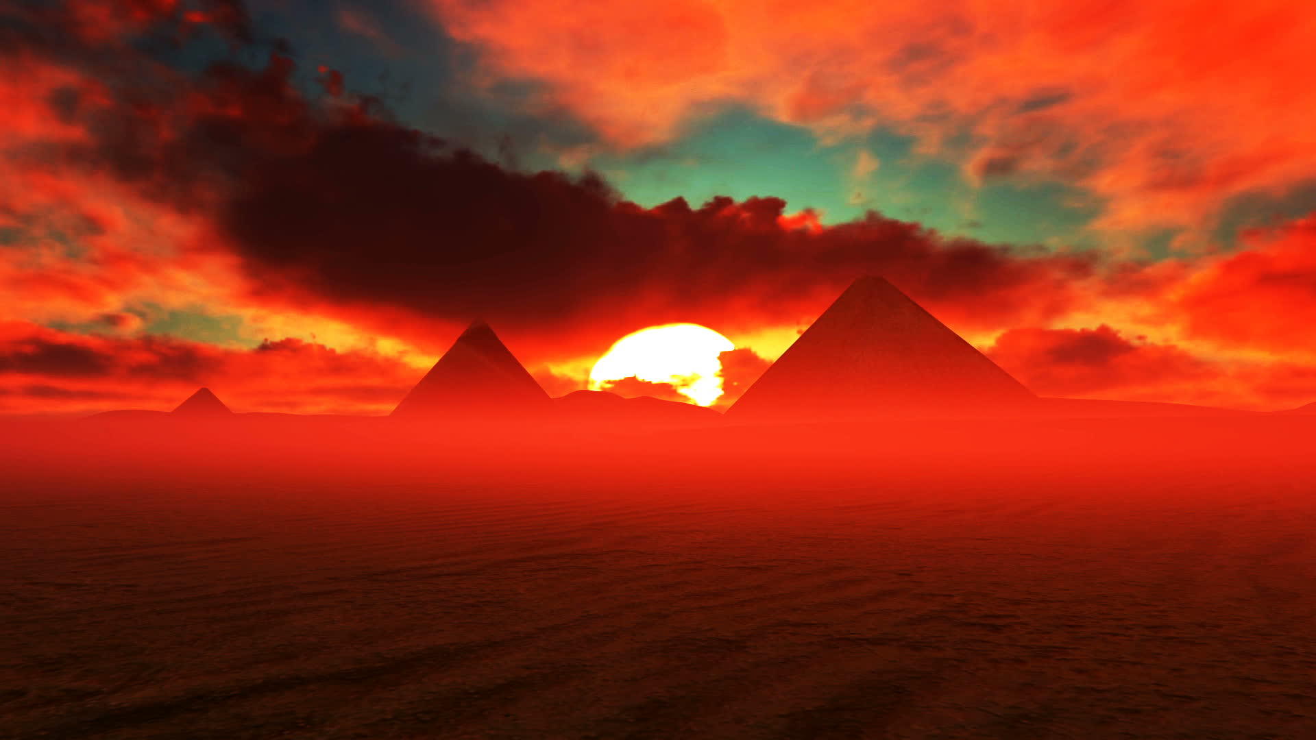 吉萨金字塔有红色的乌云视频的预览图