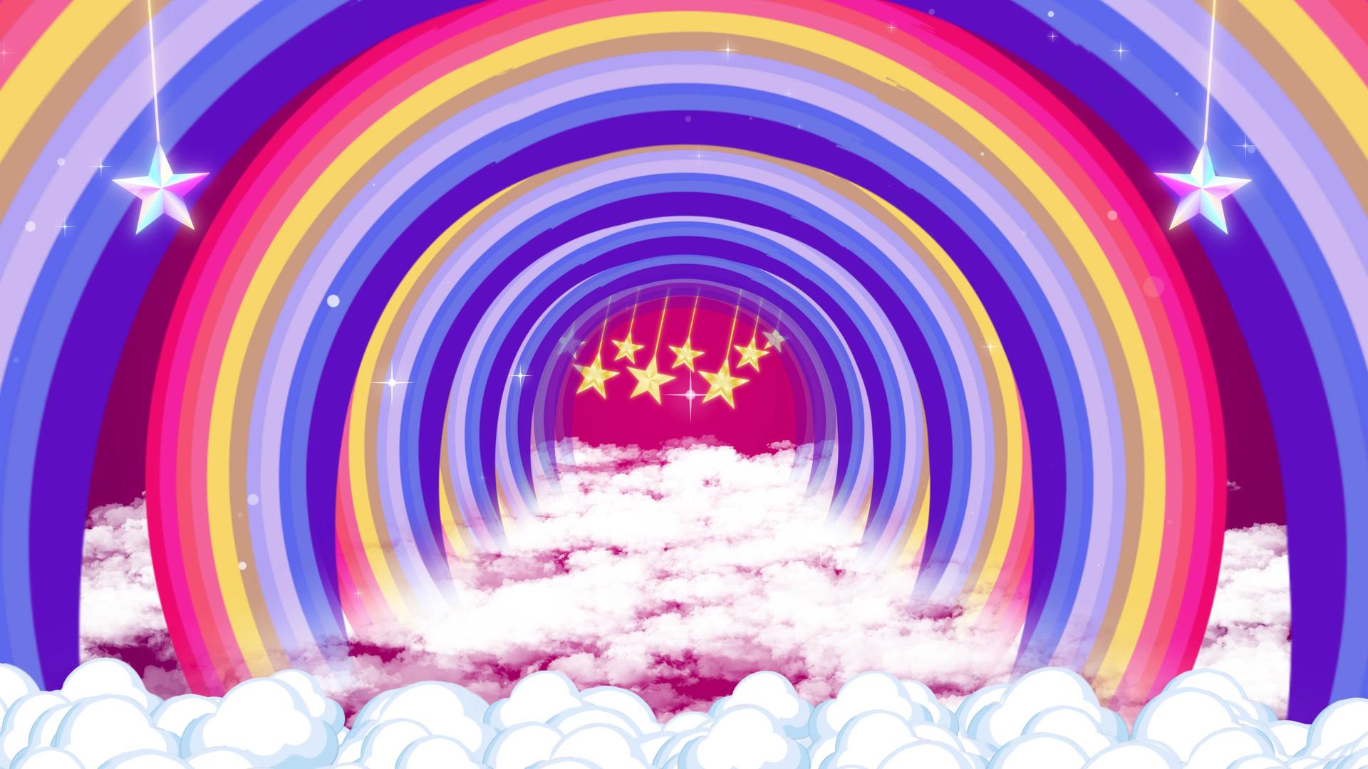 炫彩云朵彩虹桥卡通背景视频的预览图