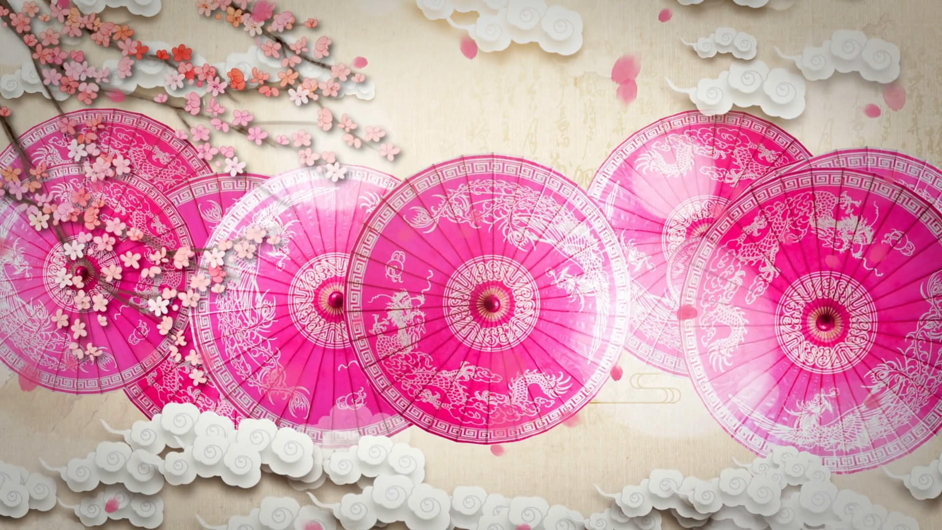 油纸伞歌舞背景素材视频的预览图