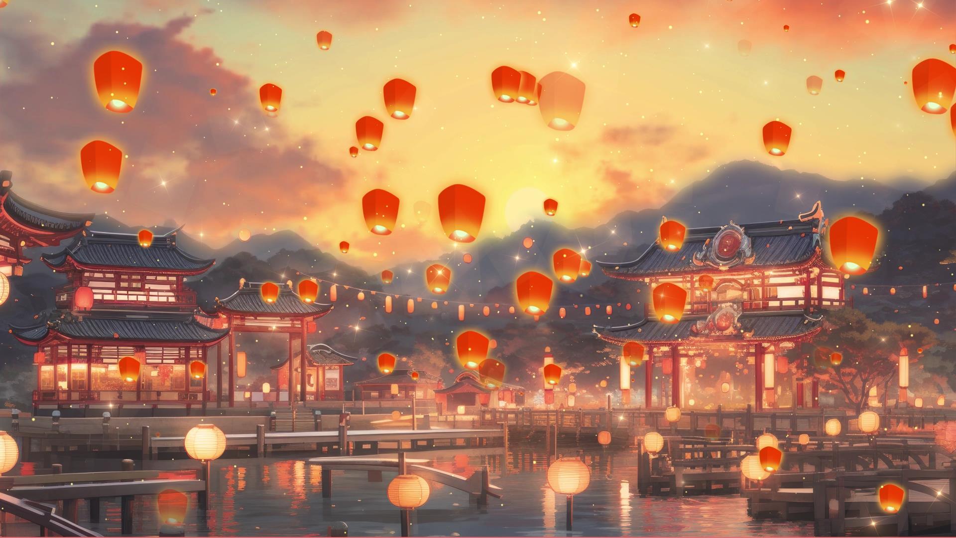 4K中国风喜庆孔明灯节舞台背景视频视频的预览图