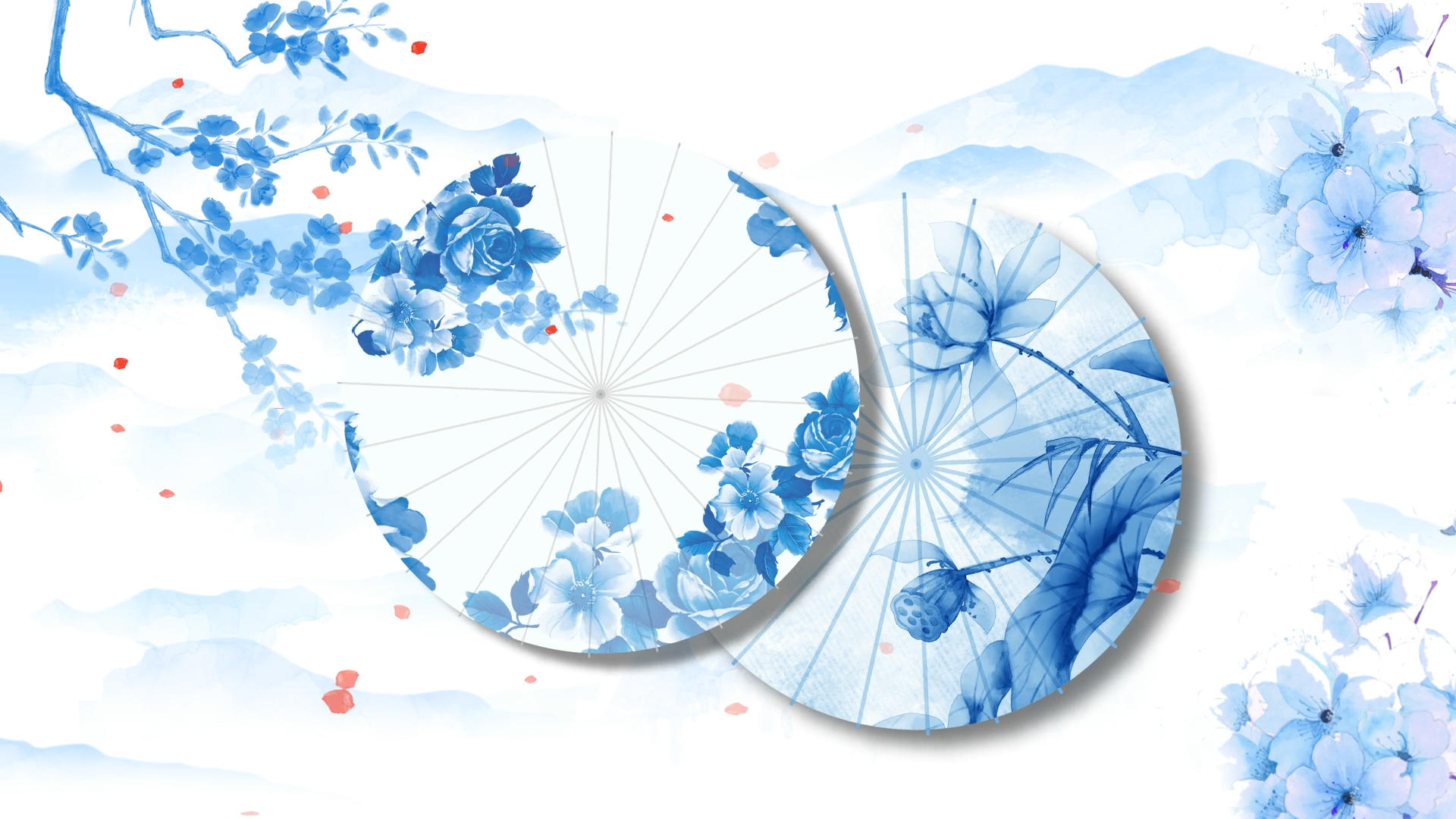 墨风青花瓷油纸伞中国风led舞台背景视频的预览图