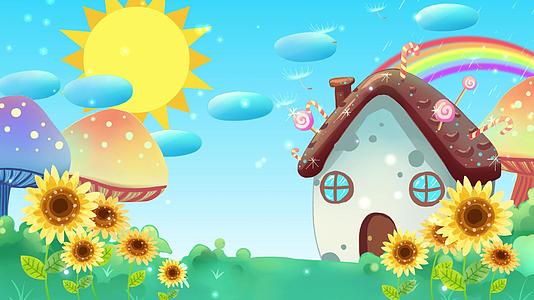 4K温馨可爱卡通房屋向日葵摇摆背景视频视频的预览图