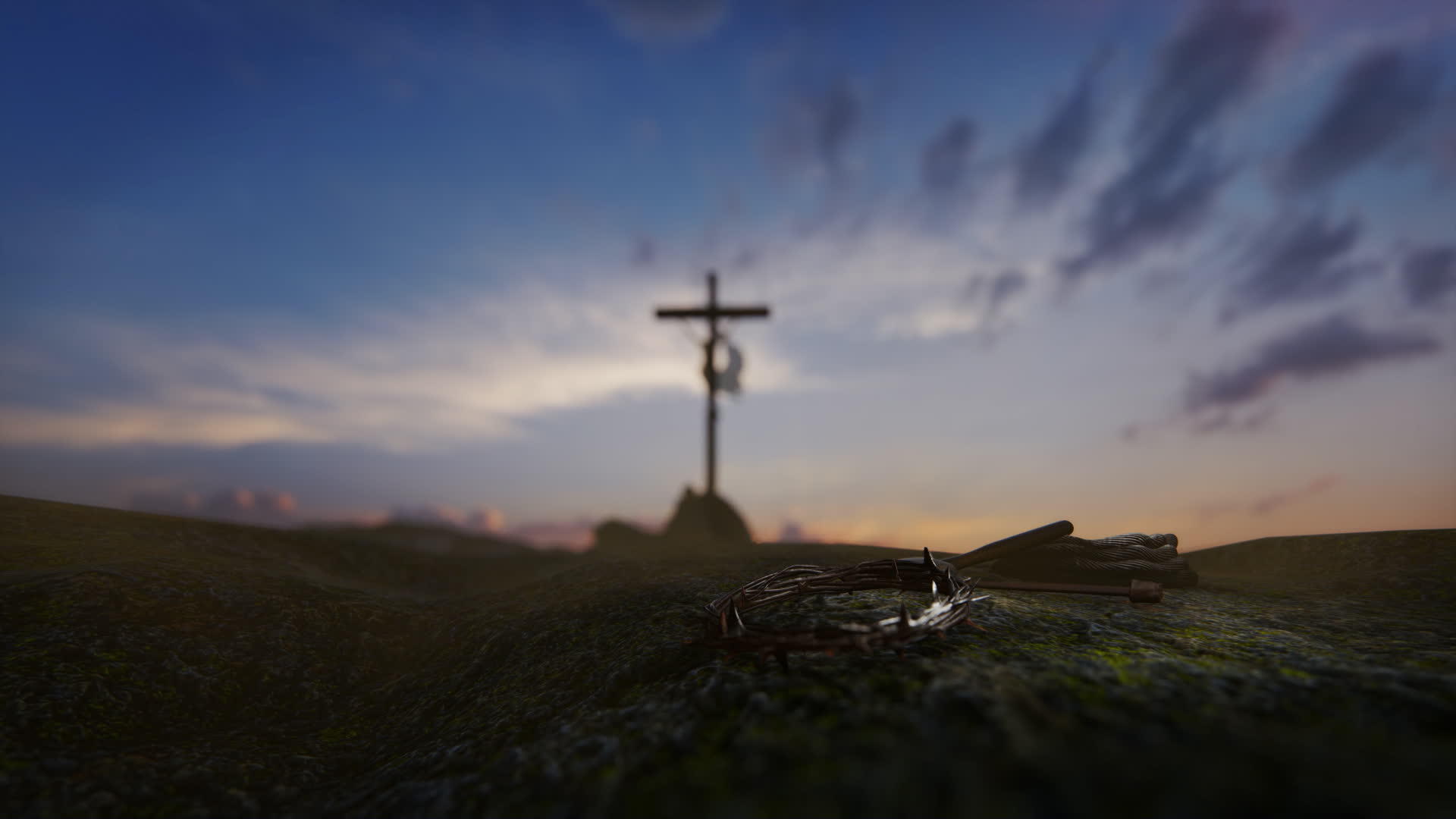 耶稣基督用钉子、钉子、锤子和绳子十字架对抗美丽视频的预览图