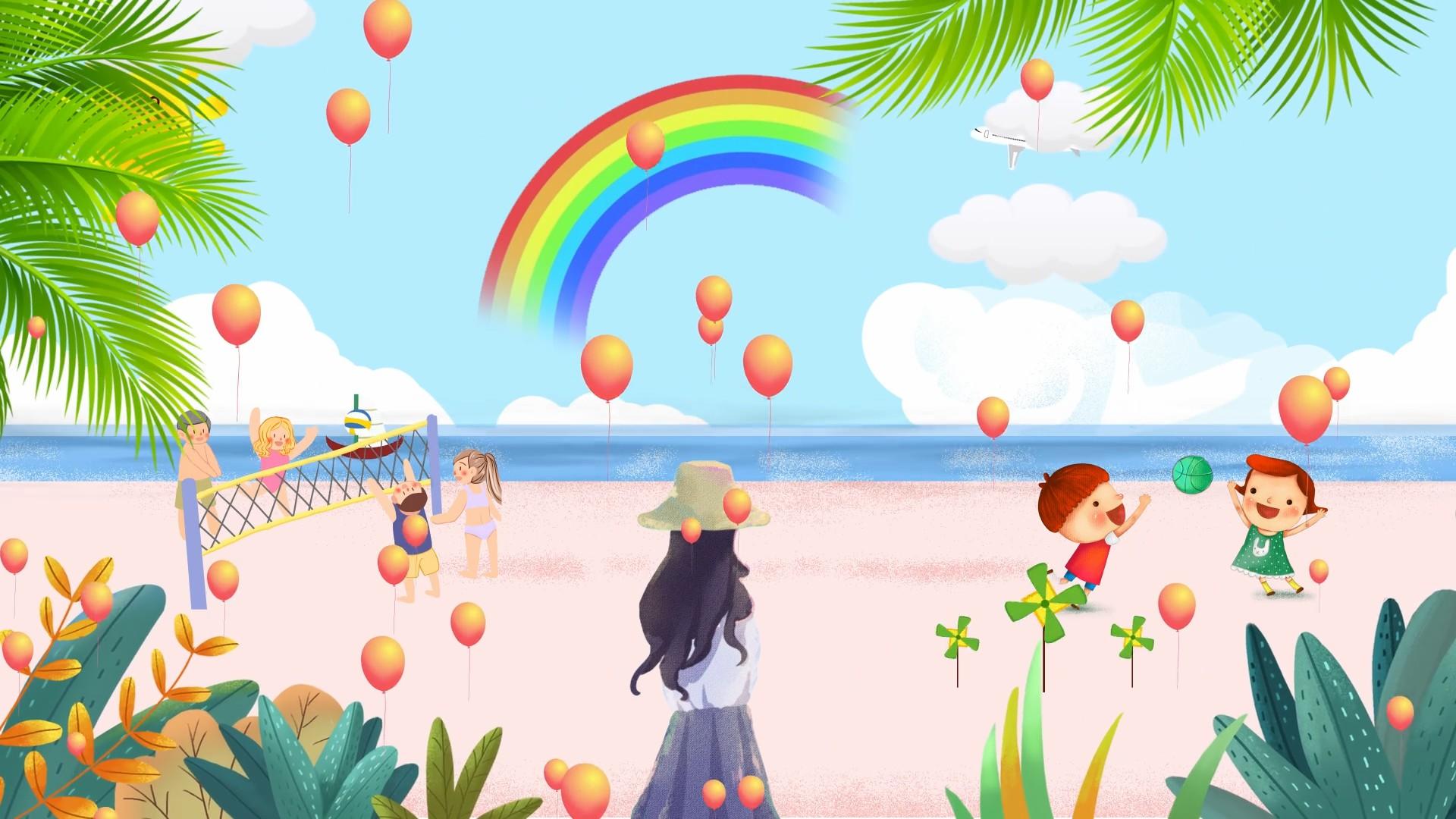 沙滩游玩背景图视频的预览图