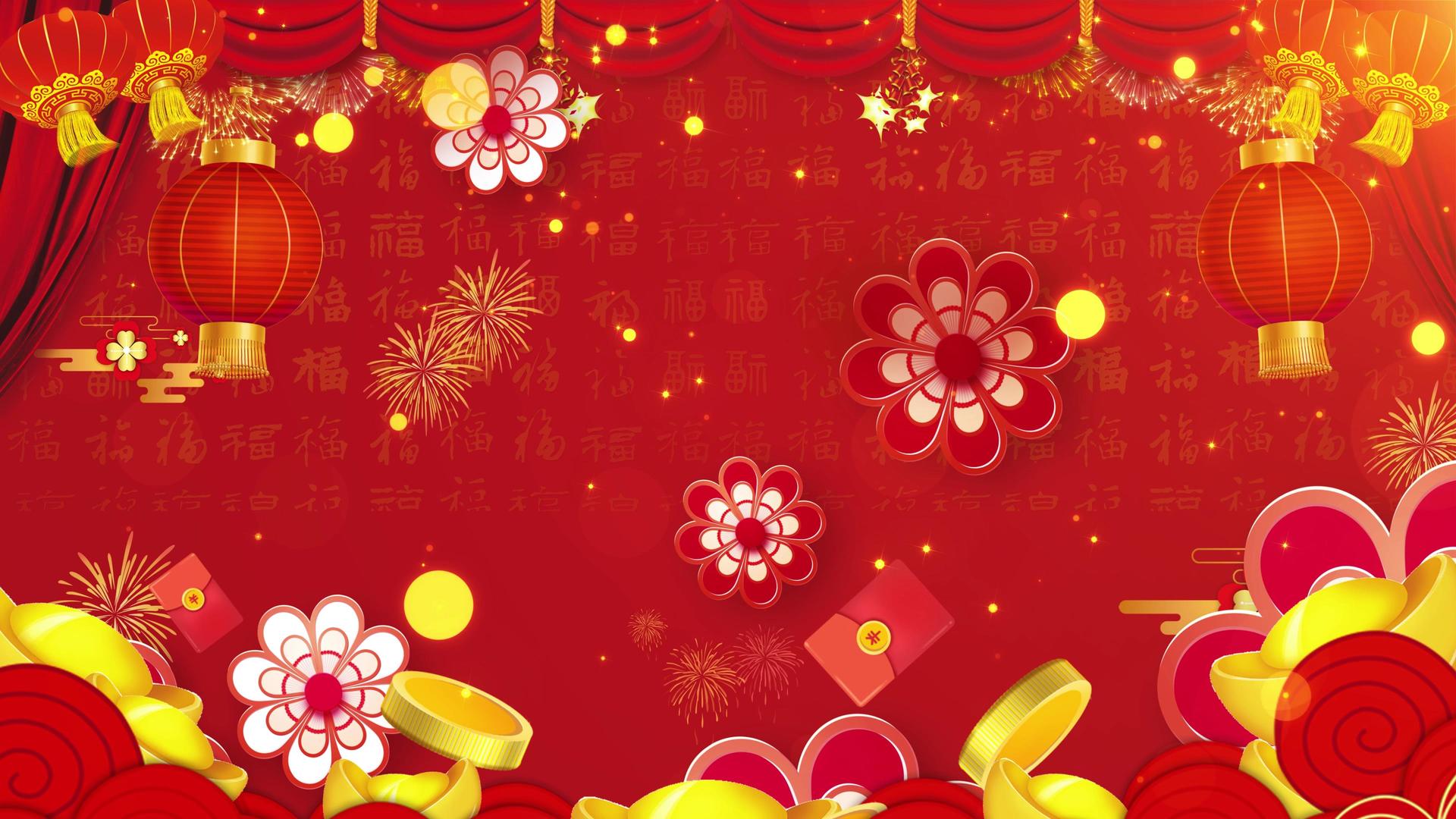 红色动态光效中国风花瓣喜庆新年4K循环背景视频视频的预览图