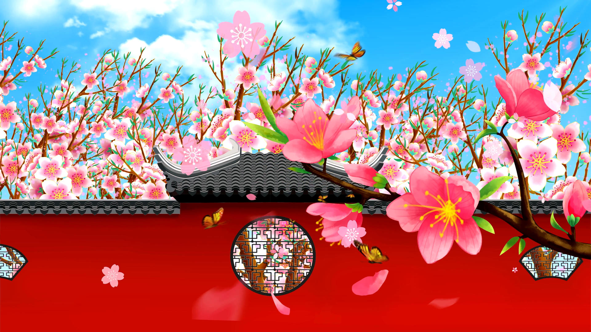 4K唯美樱花中国风飘落舞台背景视频视频的预览图
