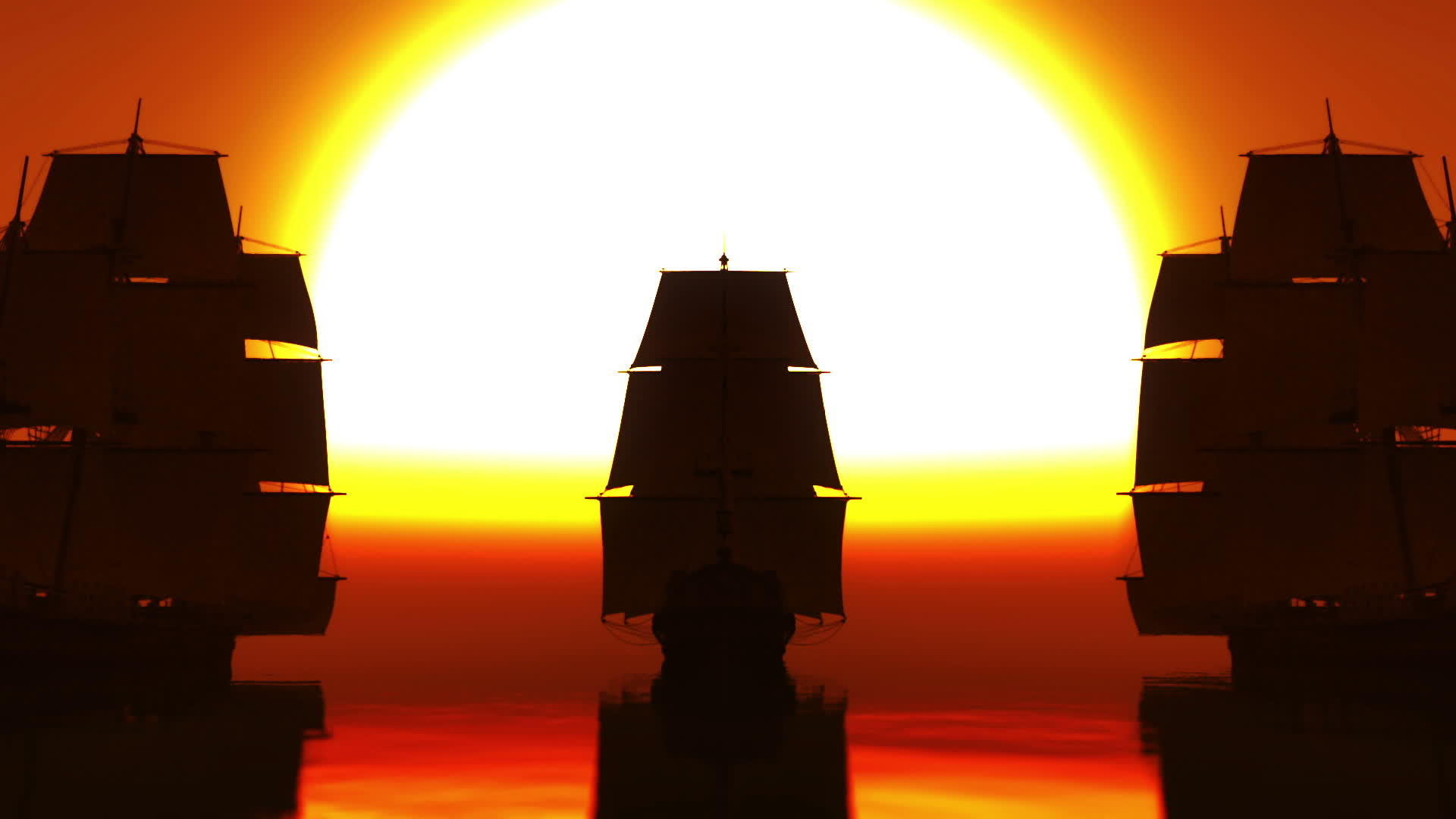 三艘老船在海上日落视频的预览图