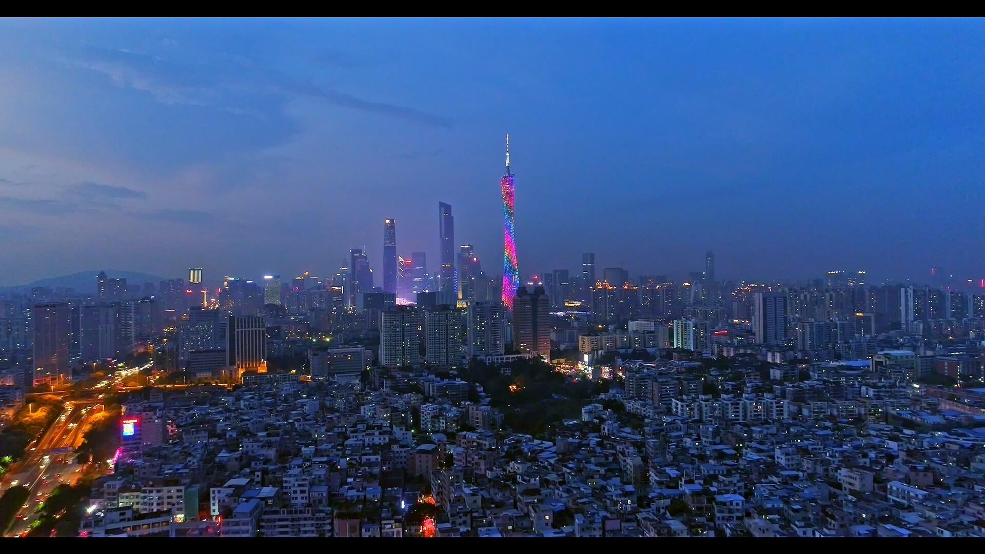 广州城市天际线4K夜景航拍视频的预览图