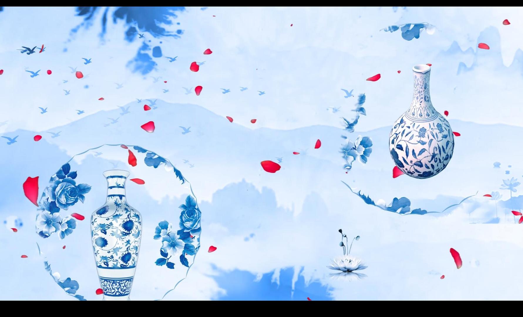 青花瓷水墨穿梭背景视频的预览图