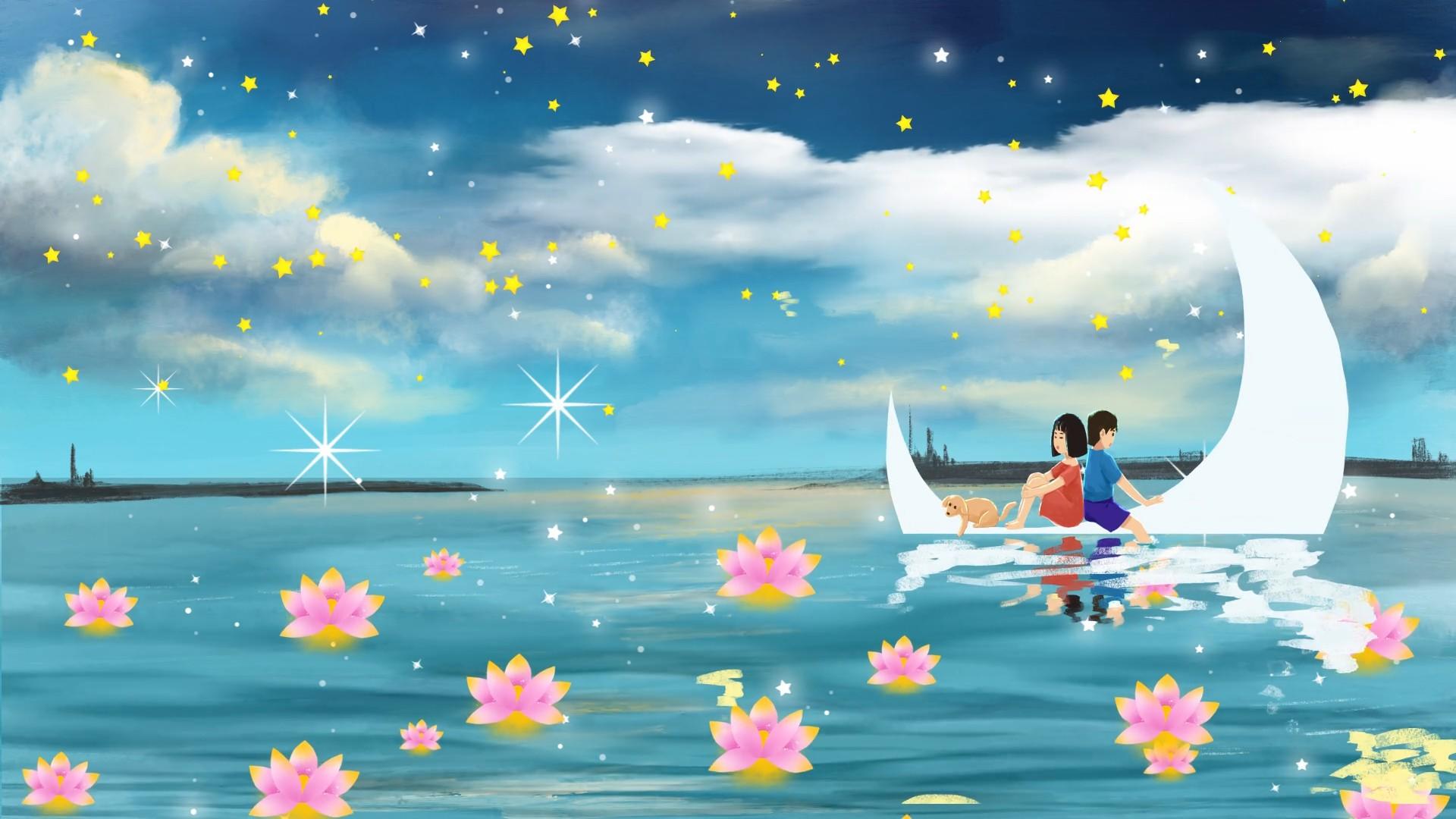 海上情侣滑行卡通背景图视频的预览图