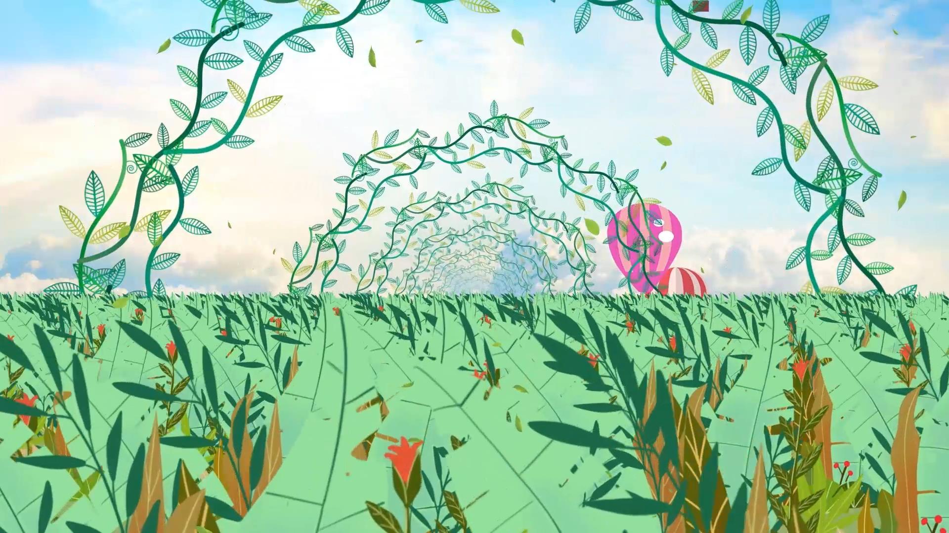 清新唯美绿色花海动态花环穿梭舞台背景视频视频的预览图