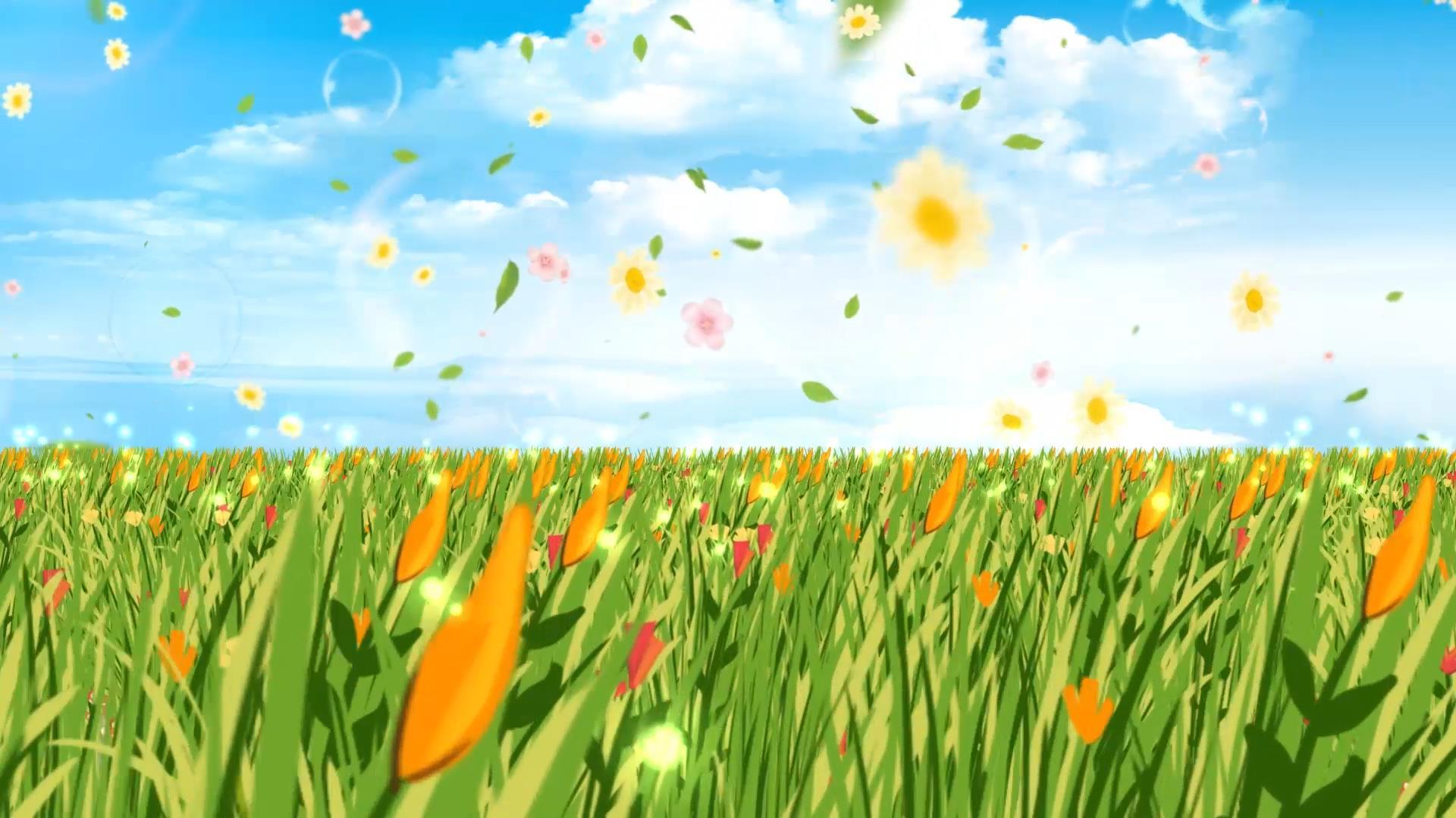 绿色清新动态花海大气花朵绿叶散发舞台背景视频视频的预览图