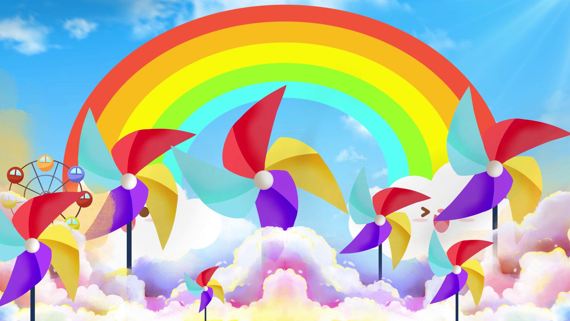 幼儿卡通风车彩虹背景视频视频的预览图