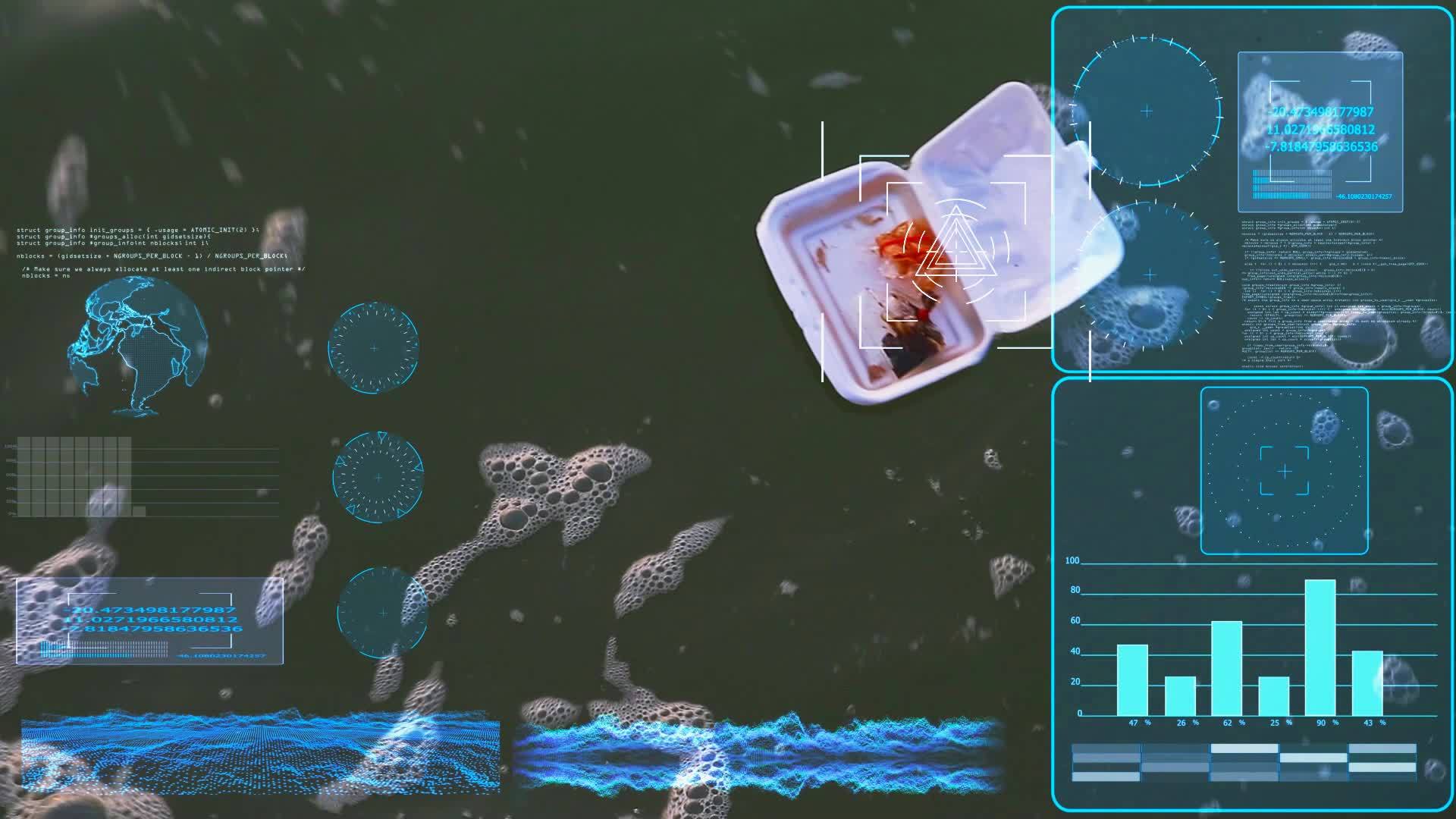 计算机正在检测漂浮在水中的海洋垃圾这些废物会对付水生动物视频的预览图