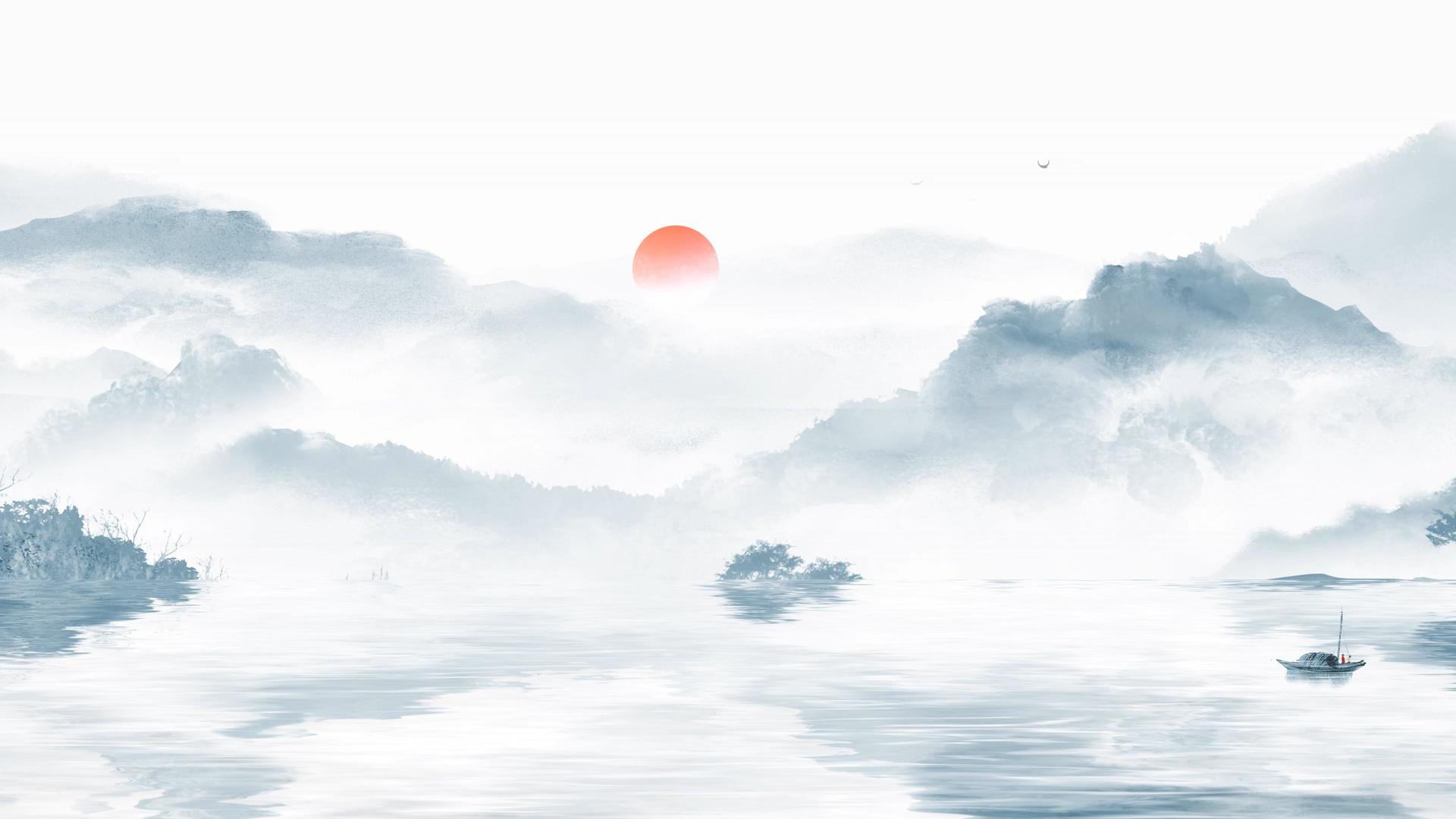 4K水墨中国风山水画背景视频视频的预览图