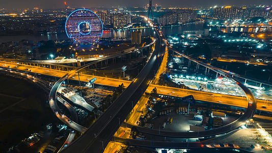 4K广州城市地标广州圆夜景航拍延时视频的预览图