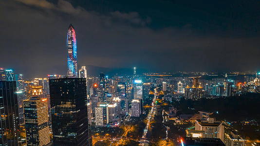4K航拍深圳平安金融中心夜景青橙色调商业视频视频的预览图