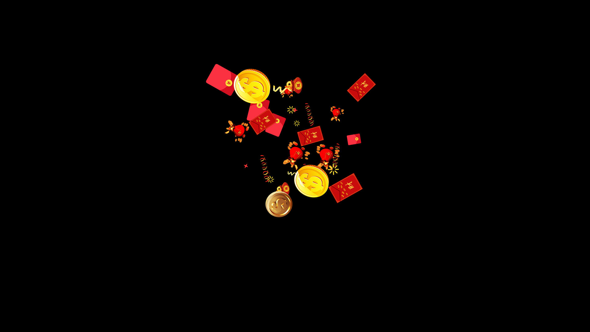 4K金币红包丝带喷涌一次元素视频的预览图