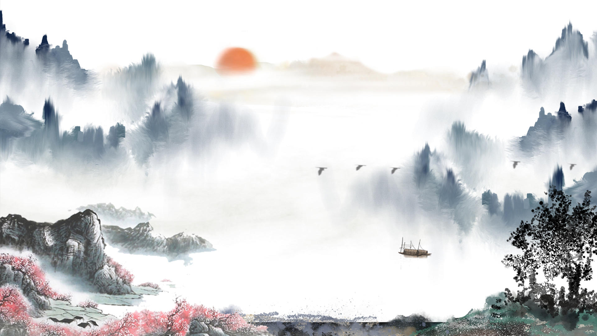 水墨山水中国风动画背景视频的预览图