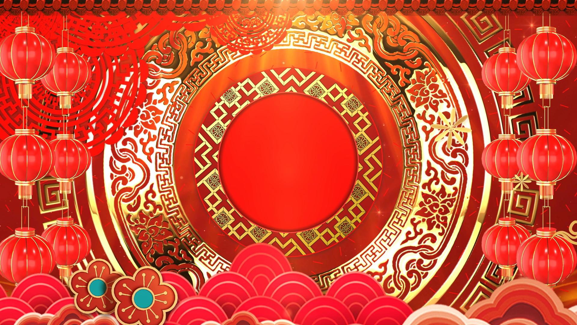4K红色绚丽动态金色圆环春节循环背景视频视频的预览图