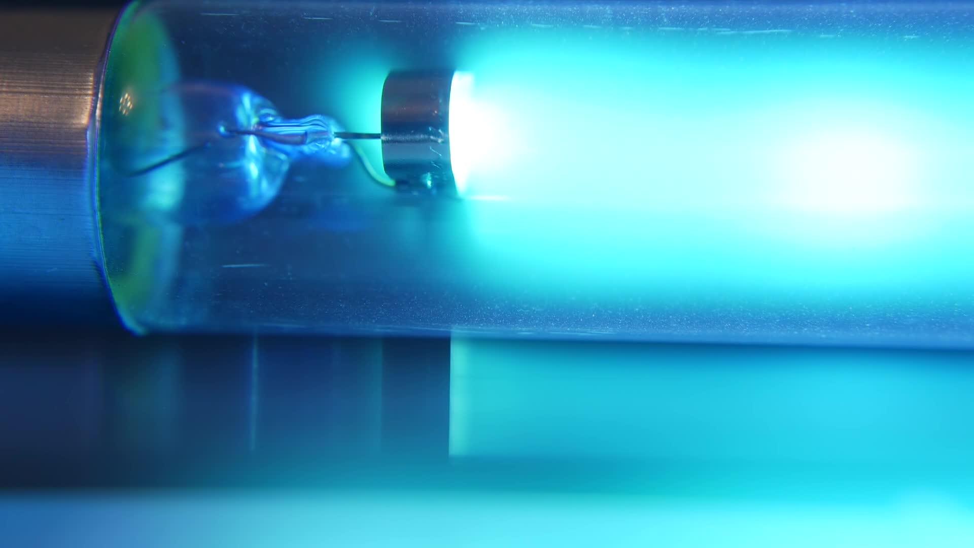 蓝色霓虹灯uv灯泡紫外线抗菌石英灯空气消毒净化视频的预览图